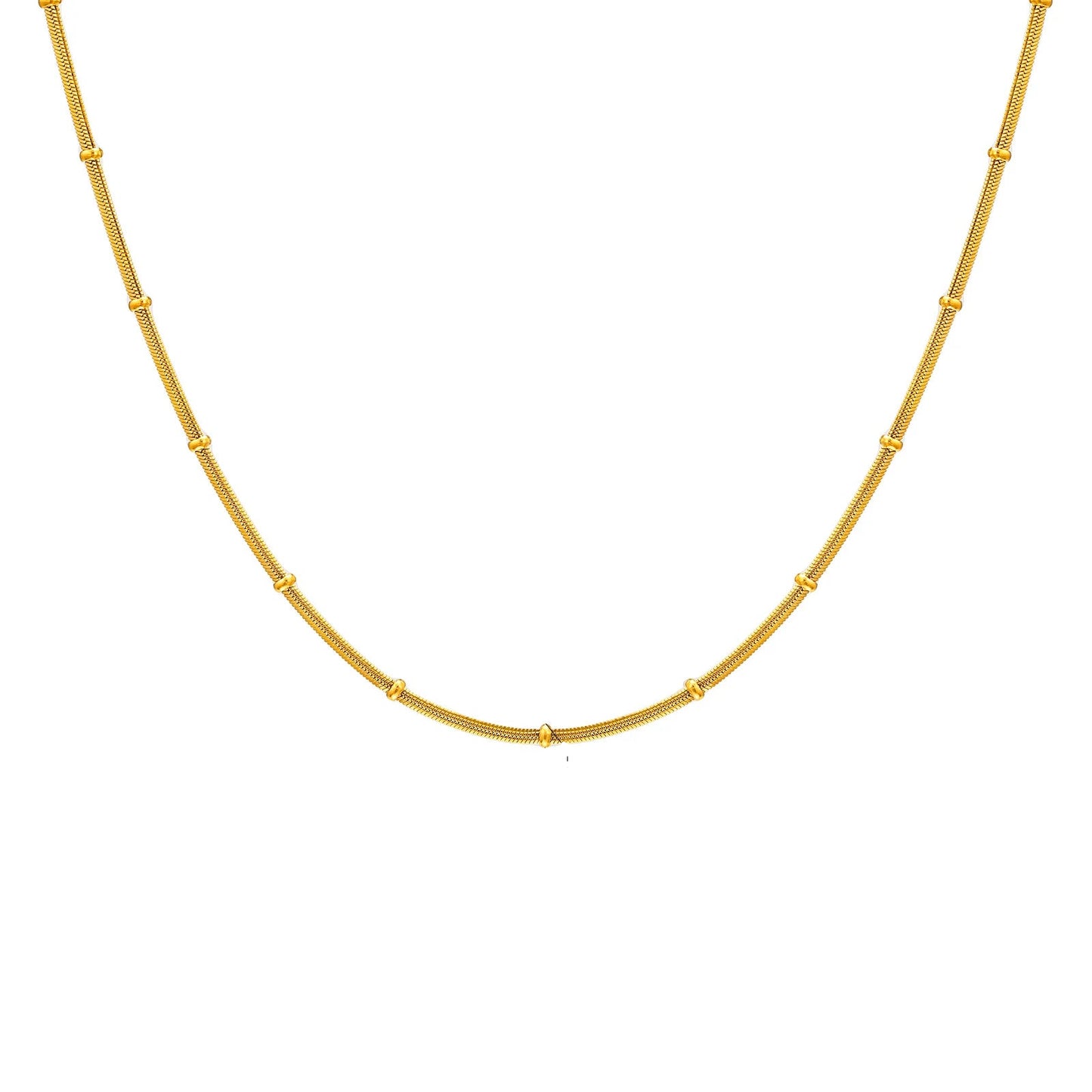 Gold necklace on a white background
