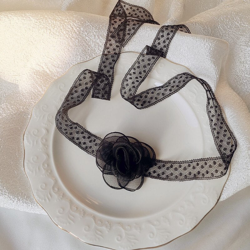 Ribbon chocker flower Necklaces