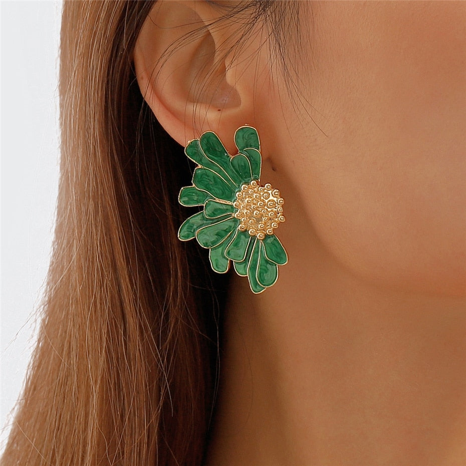 Colorful Big Flower Stud Earrings
