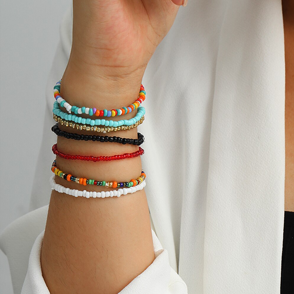7Pcs Colorful Seed Bead Bracelets Set