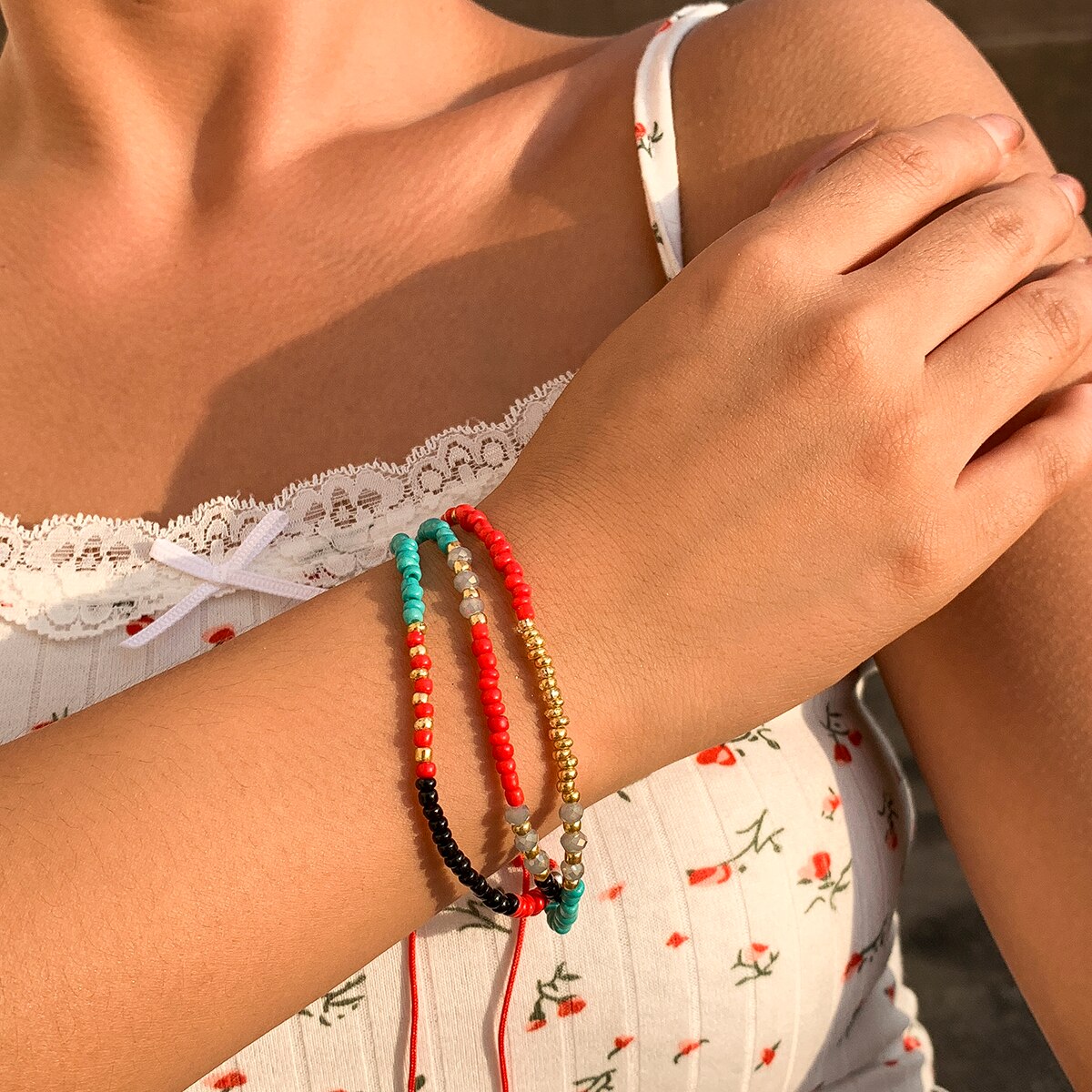 7Pcs Colorful Seed Bead Bracelets Set