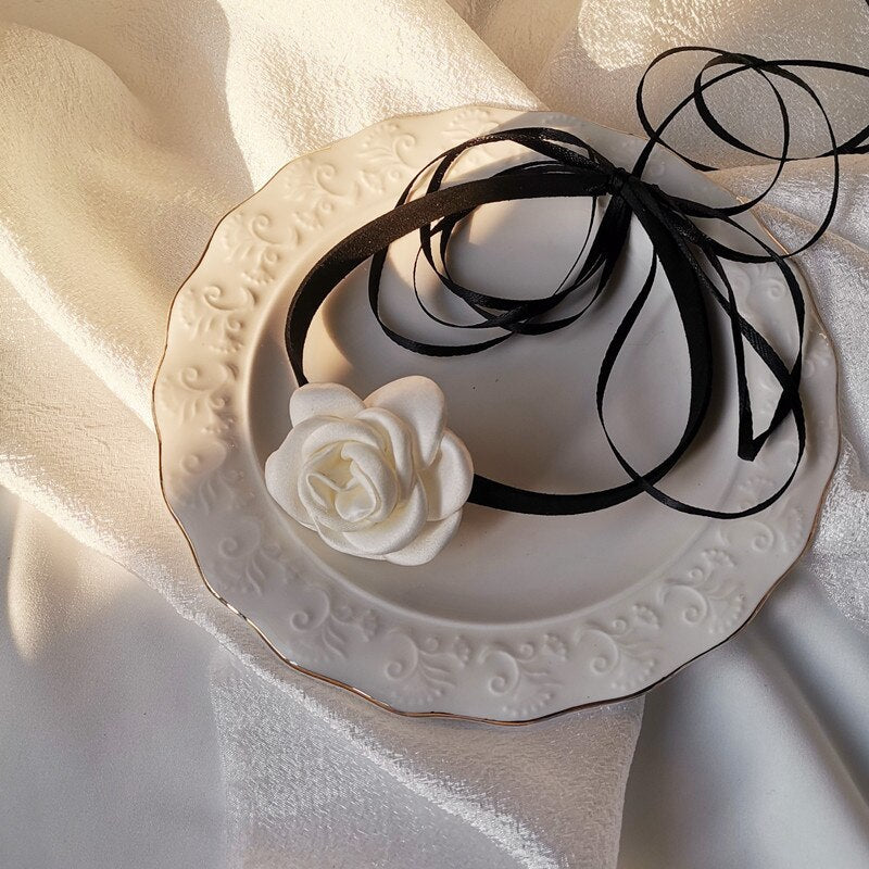 Ribbon chocker flower Necklaces