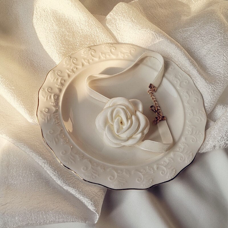 Ribbon chocker flower Necklaces