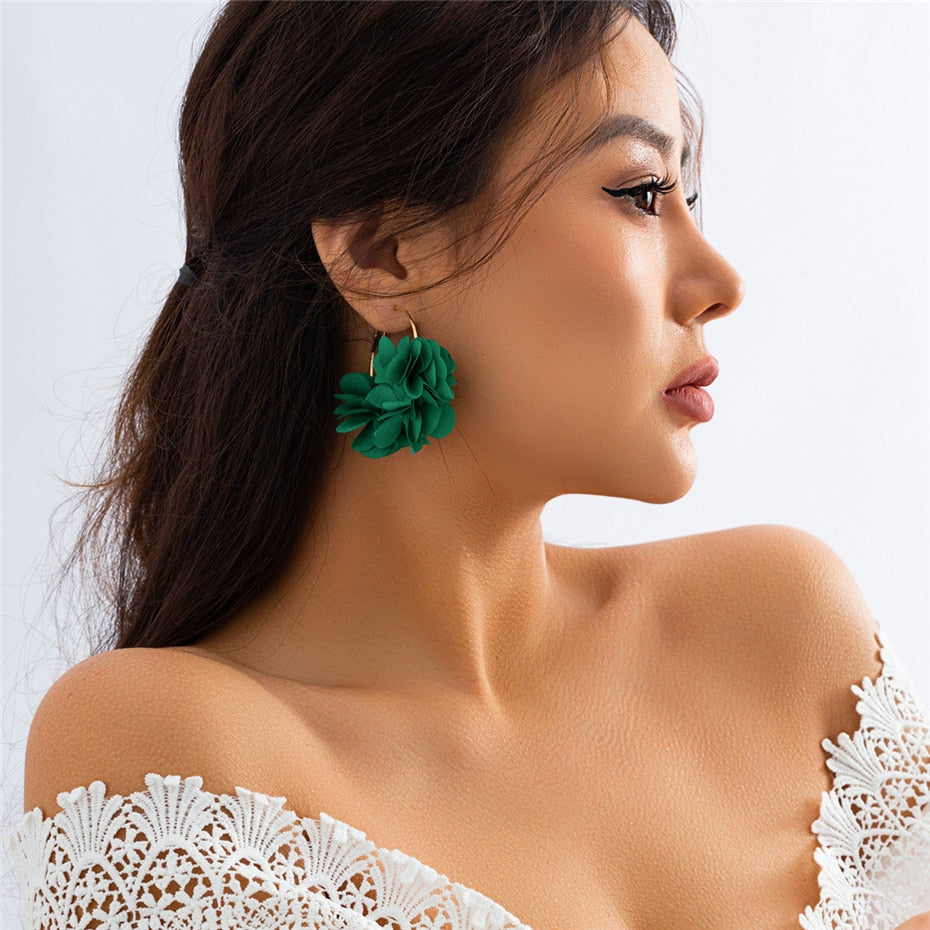 Flower Pendant Hoop Earrings