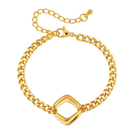 Gold chain bracelet on a white background