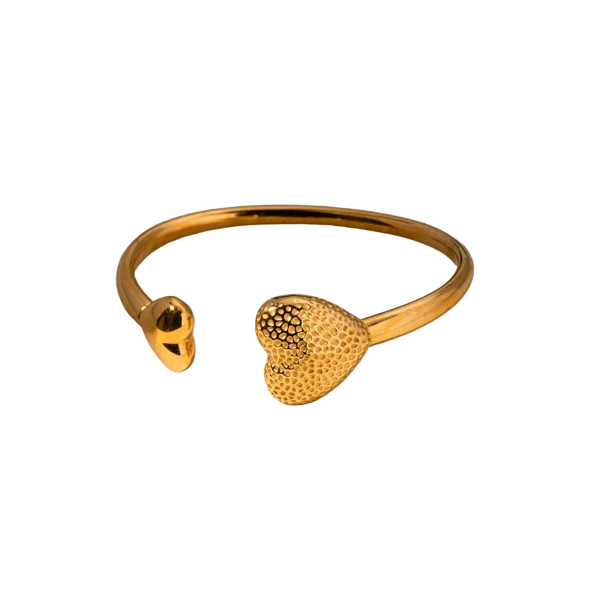 Gold bracelet with heart-shaped ends on a white background