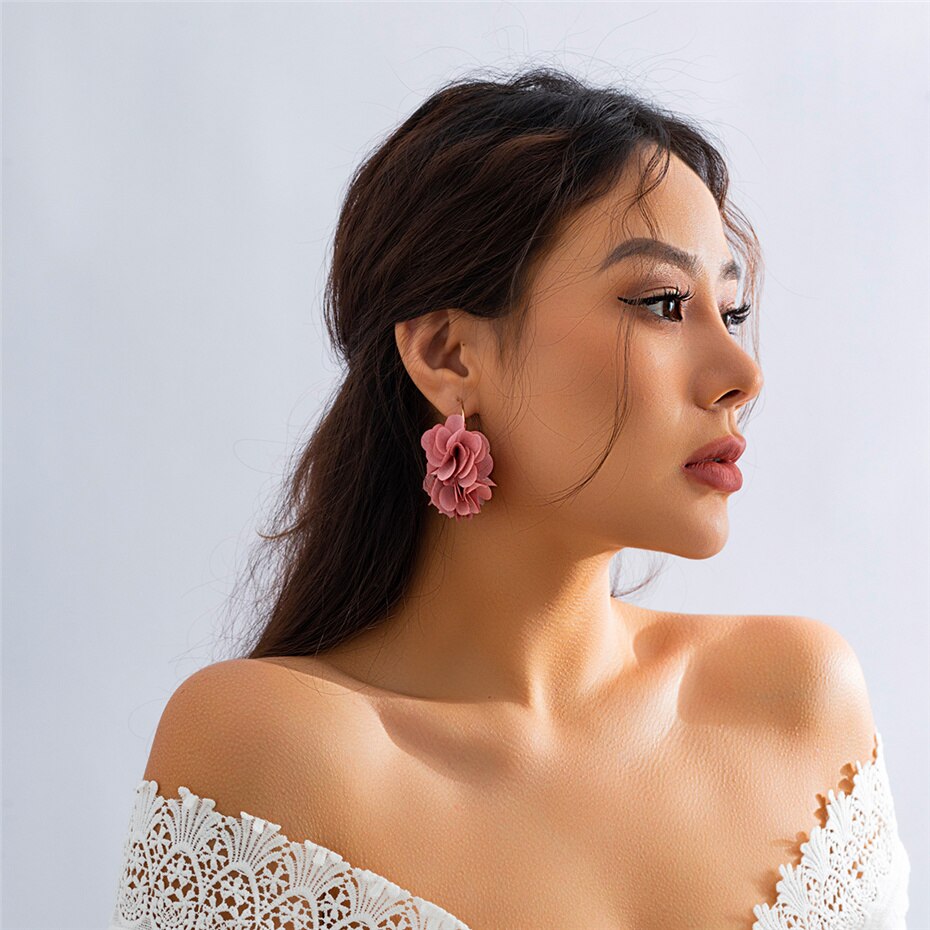 Flower Pendant Hoop Earrings