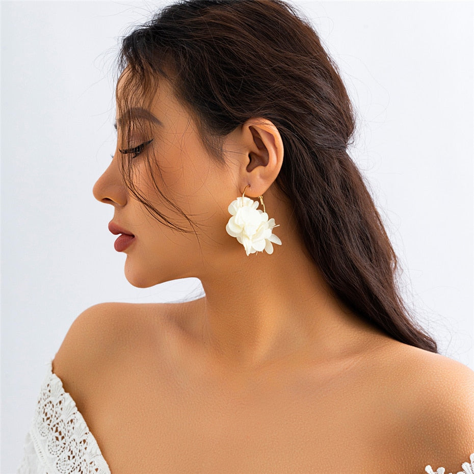 Flower Pendant Hoop Earrings