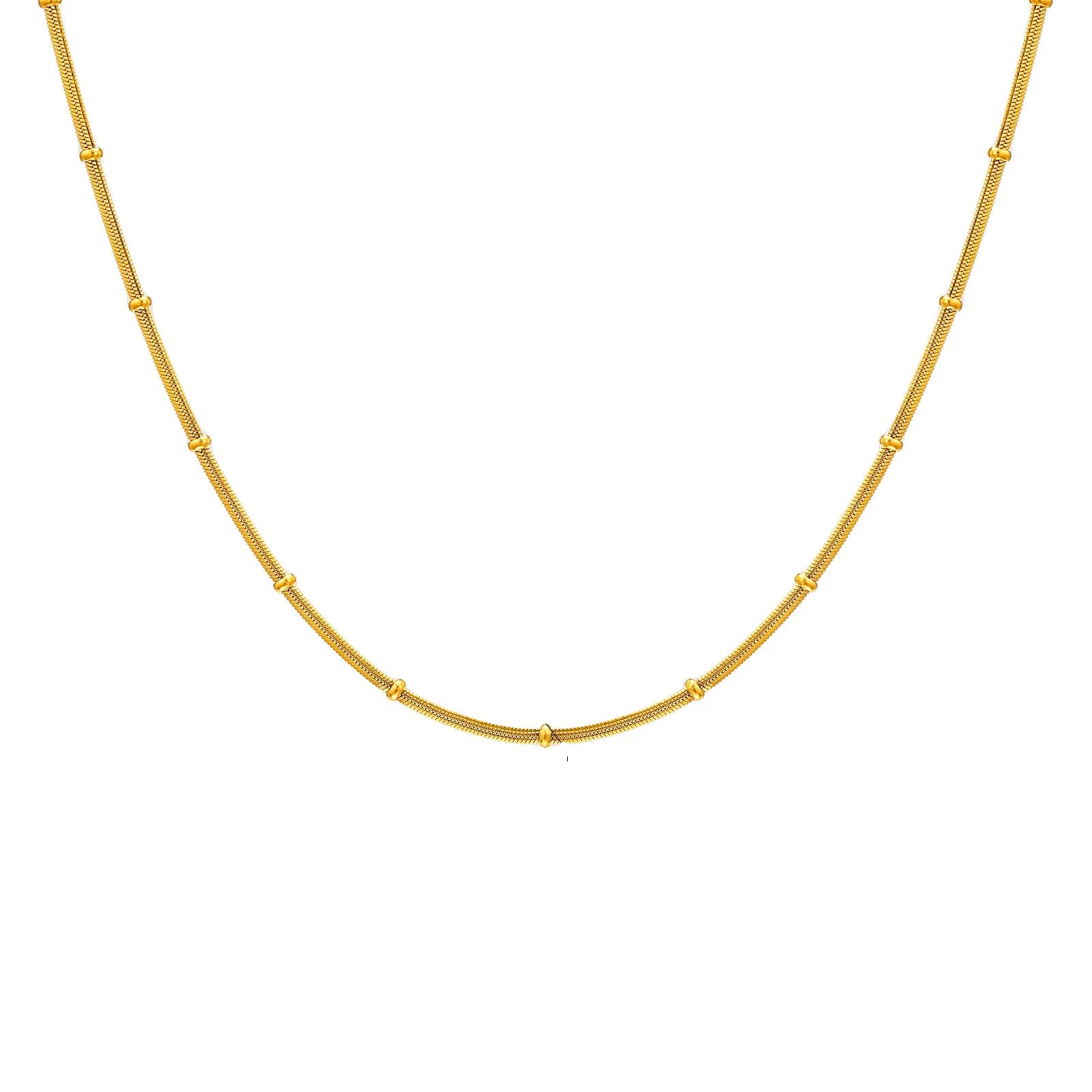 Gold necklace on a white background
