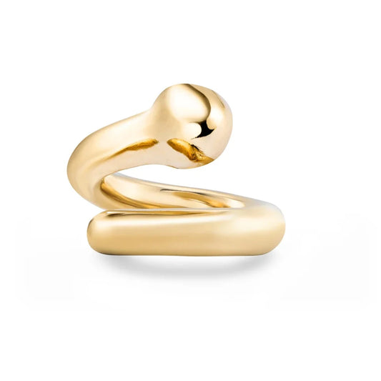 Gold spiral ring on a white background
