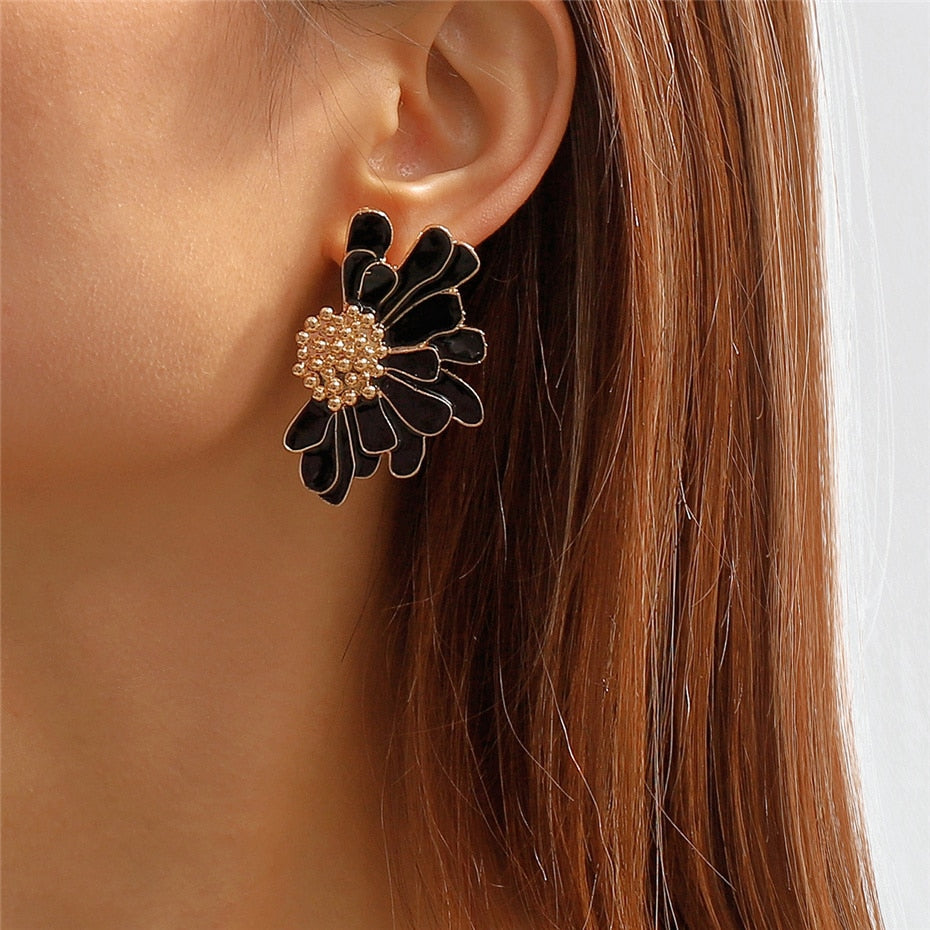 Colorful Big Flower Stud Earrings
