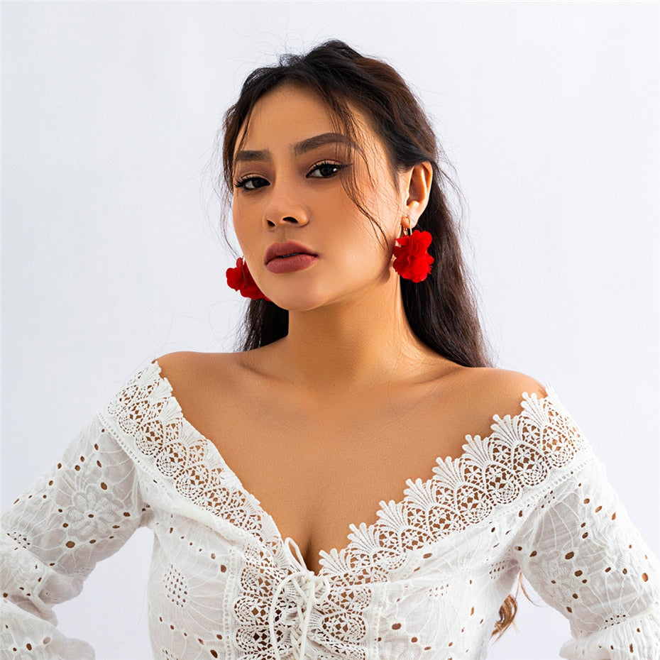 Flower Pendant Hoop Earrings