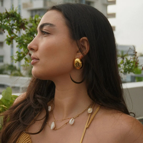 Oval Gold Drop Earrings