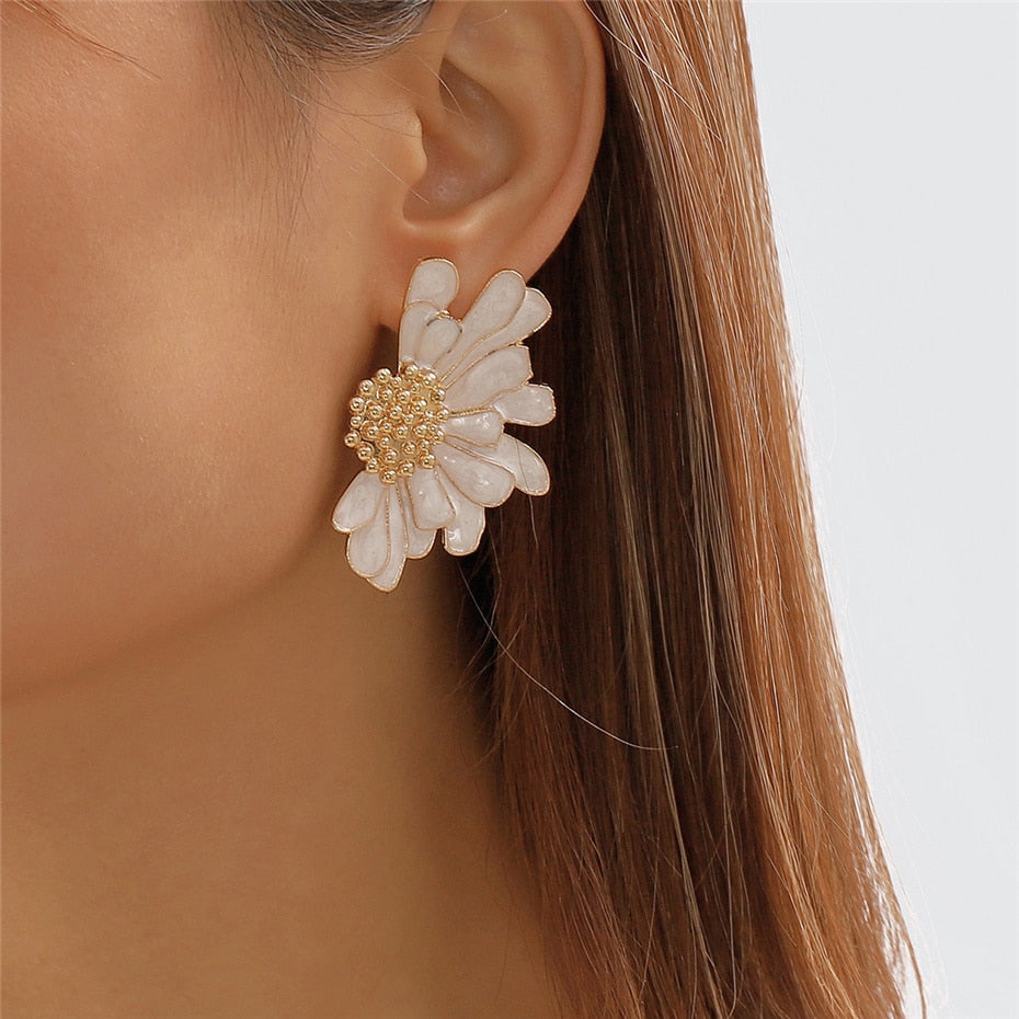 Colorful Big Flower Stud Earrings