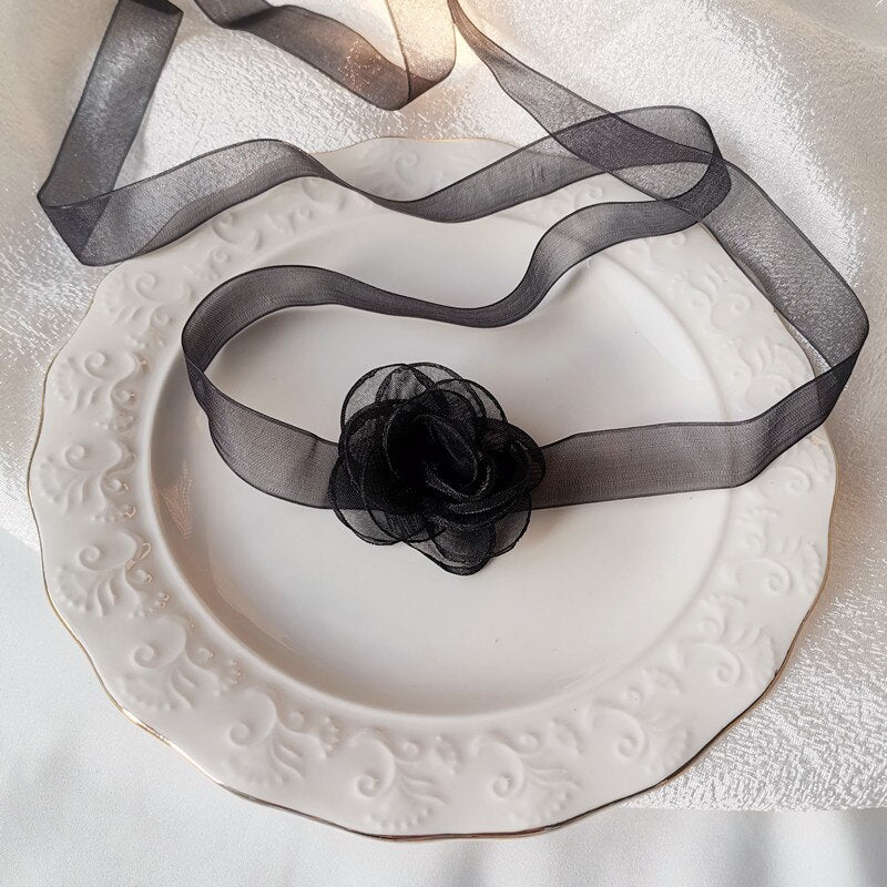 Ribbon chocker flower Necklaces