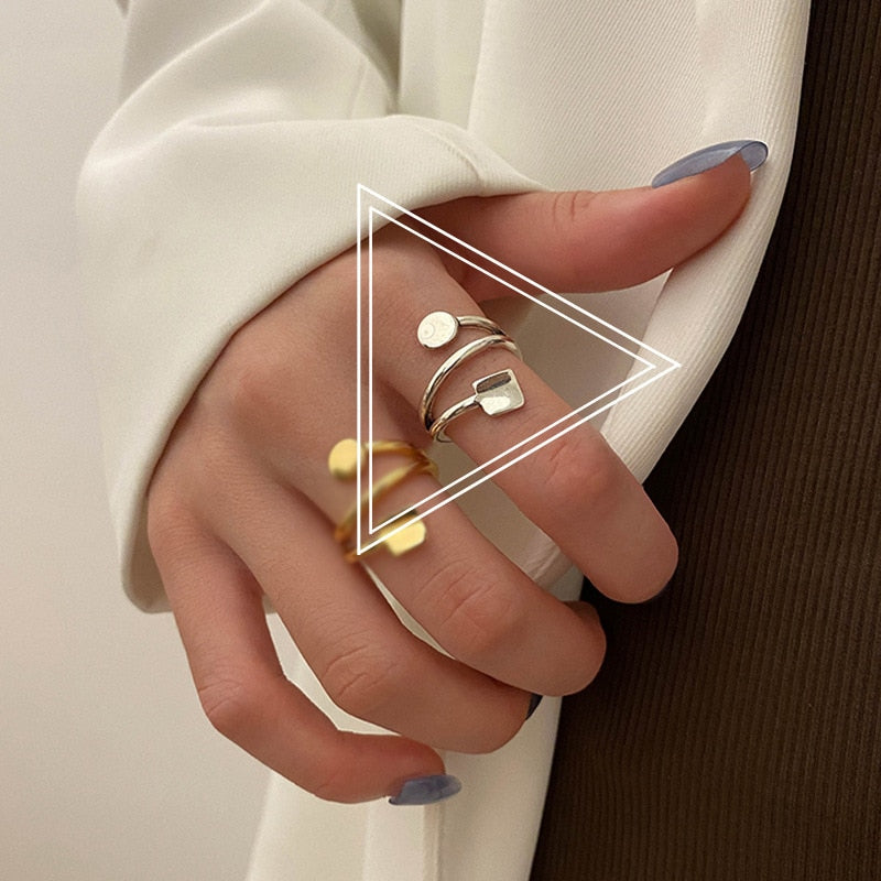 Multi layer Round Square Open Ring
