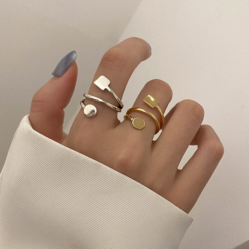 Multi layer Round Square Open Ring