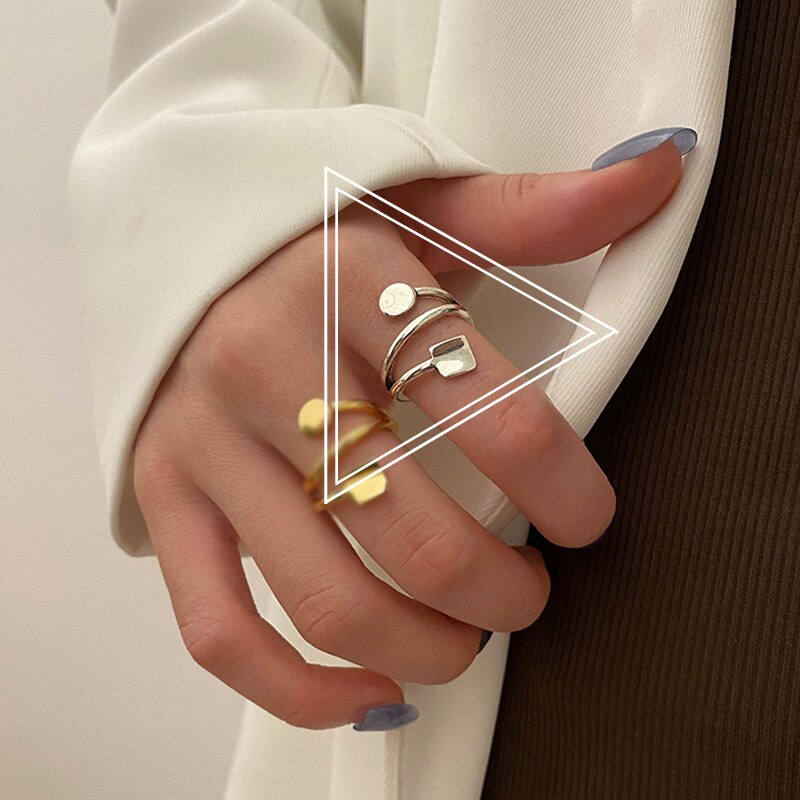 Multi layer Round Square Open Ring