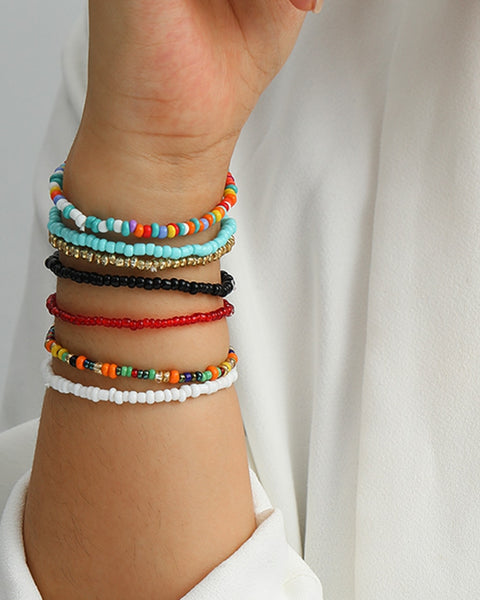 7Pcs Colorful Seed Bead Bracelets Set