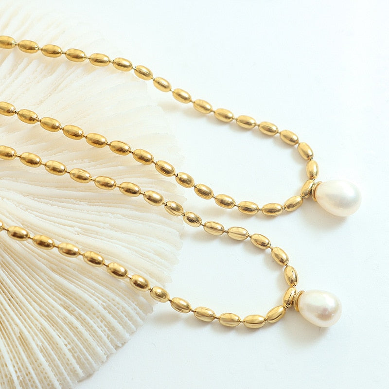 Rice Bead Gold Necklace