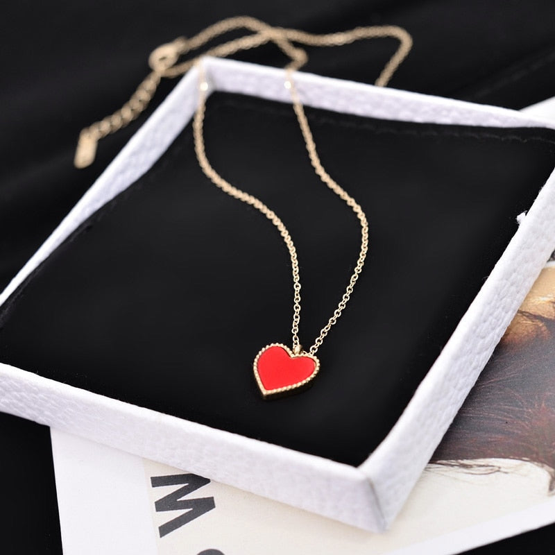 Enamel Heart Pendants Necklace