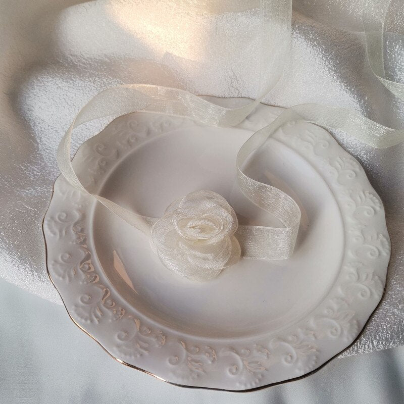 Ribbon chocker flower Necklaces