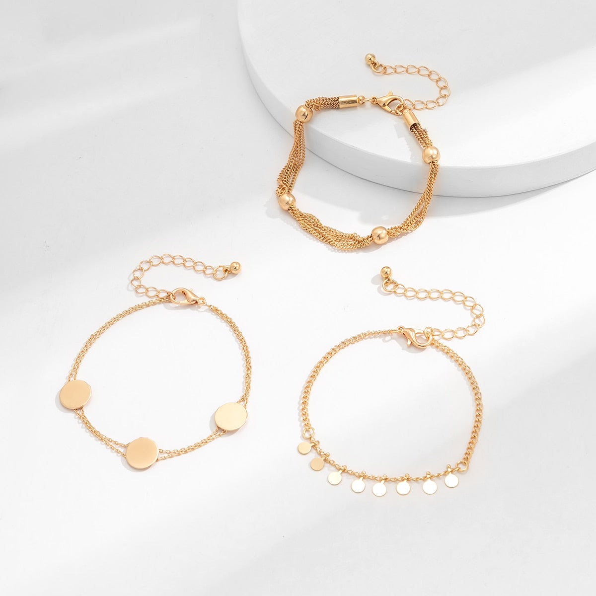 3Pcs/Set Chain Gold Bracelets