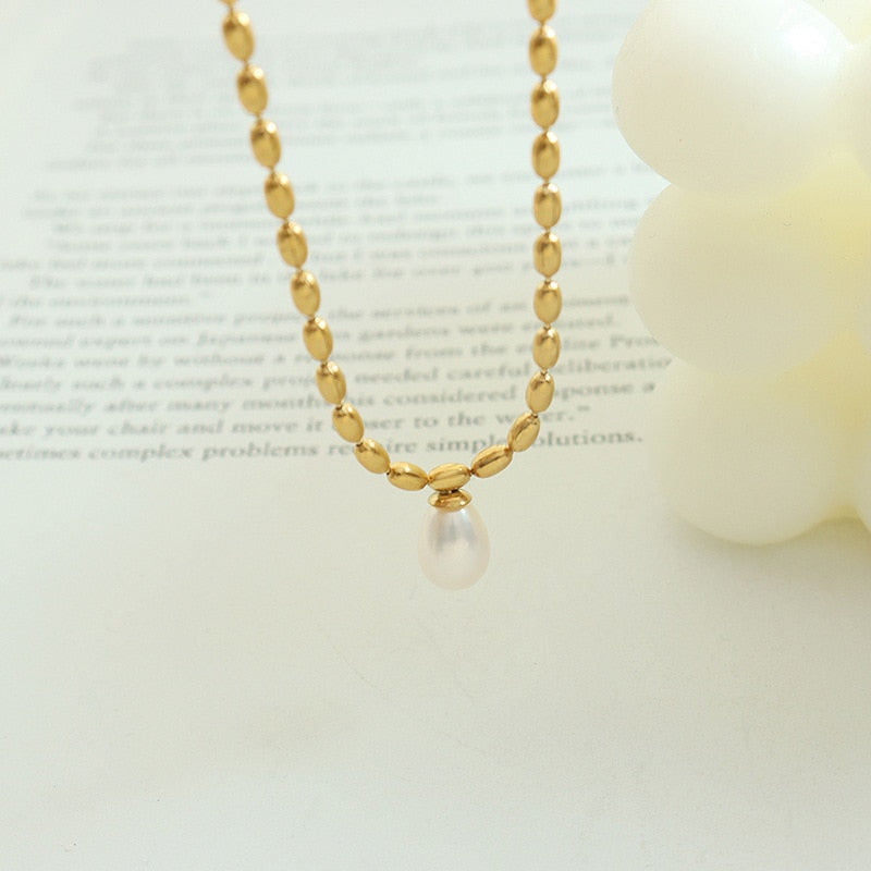 Rice Bead Gold Necklace