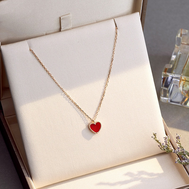 Enamel Heart Pendants Necklace