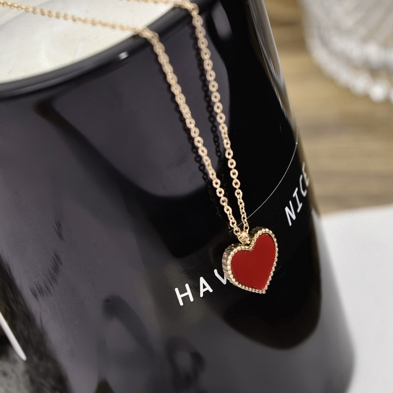 Enamel Heart Pendants Necklace