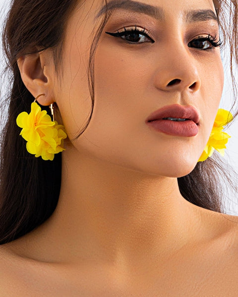 Flower Pendant Hoop Earrings
