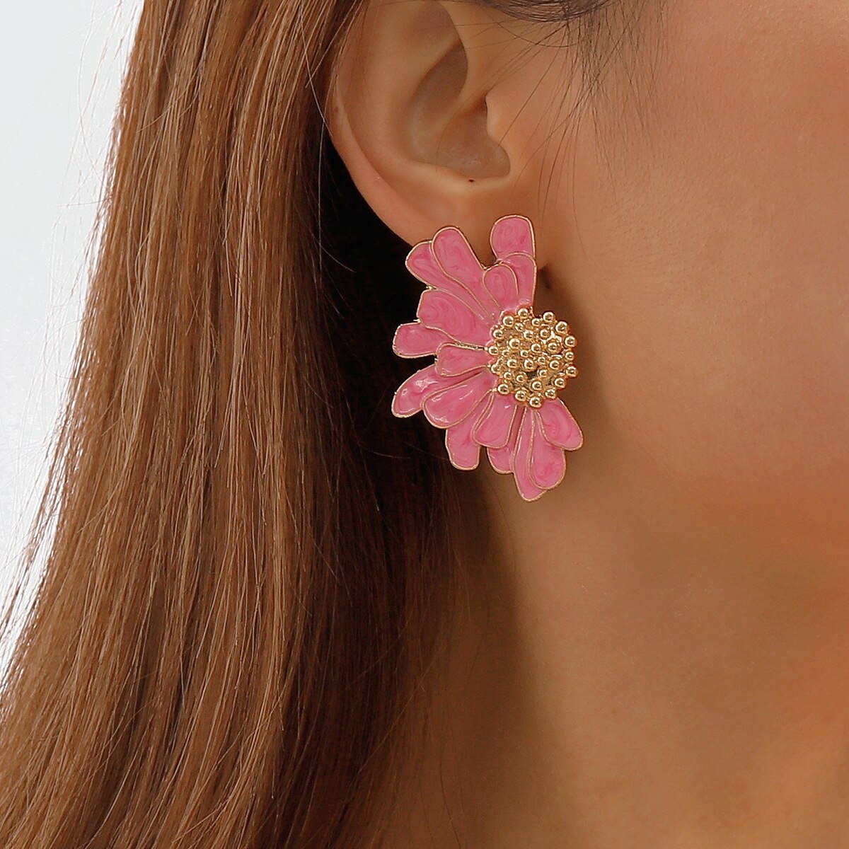 Colorful Big Flower Stud Earrings
