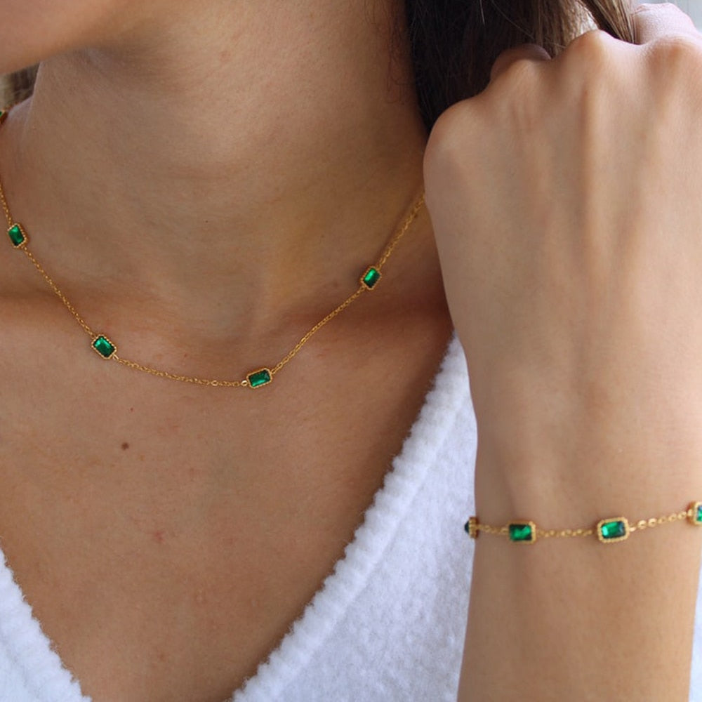 Green Cubic Gold Necklace
