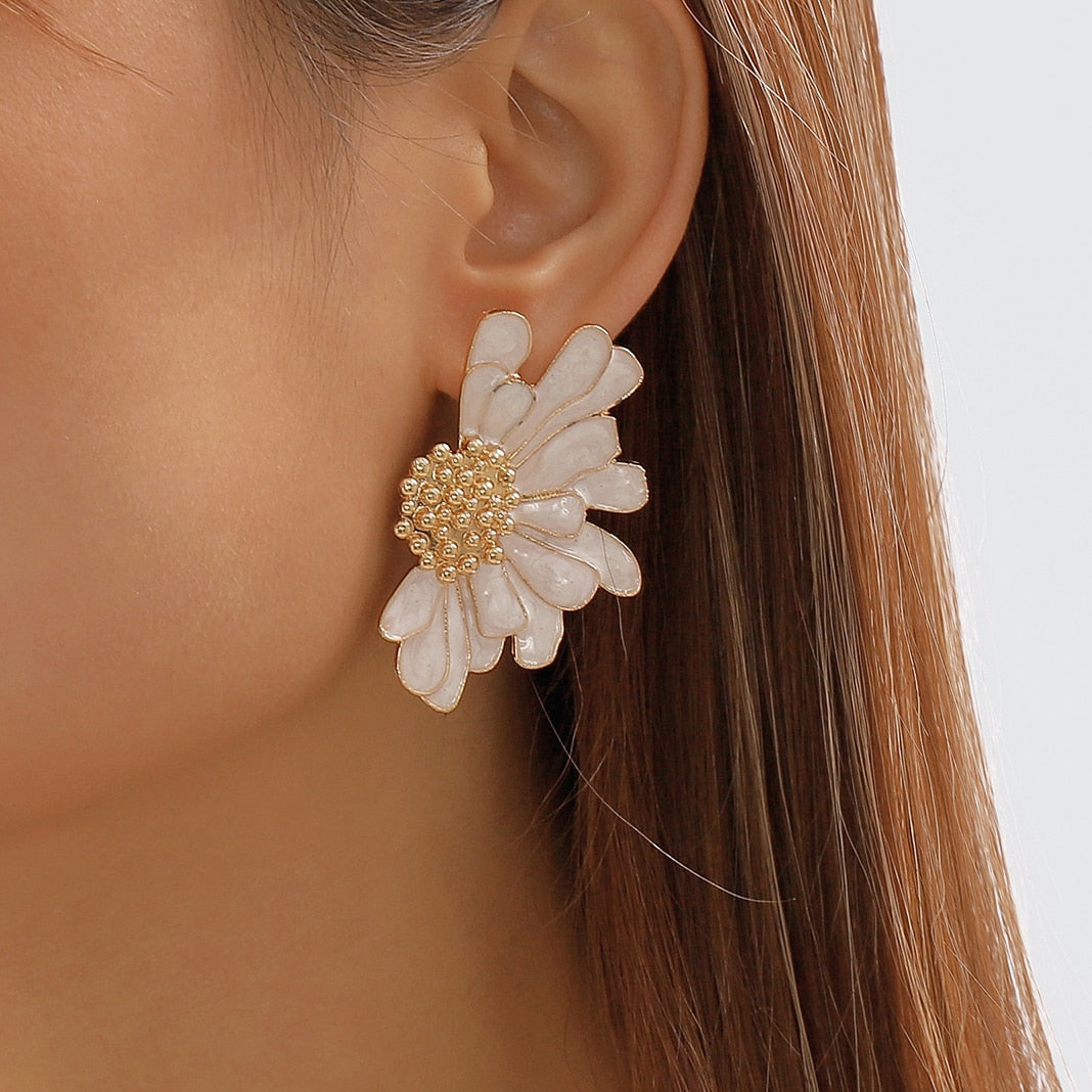 Colorful Big Flower Stud Earrings