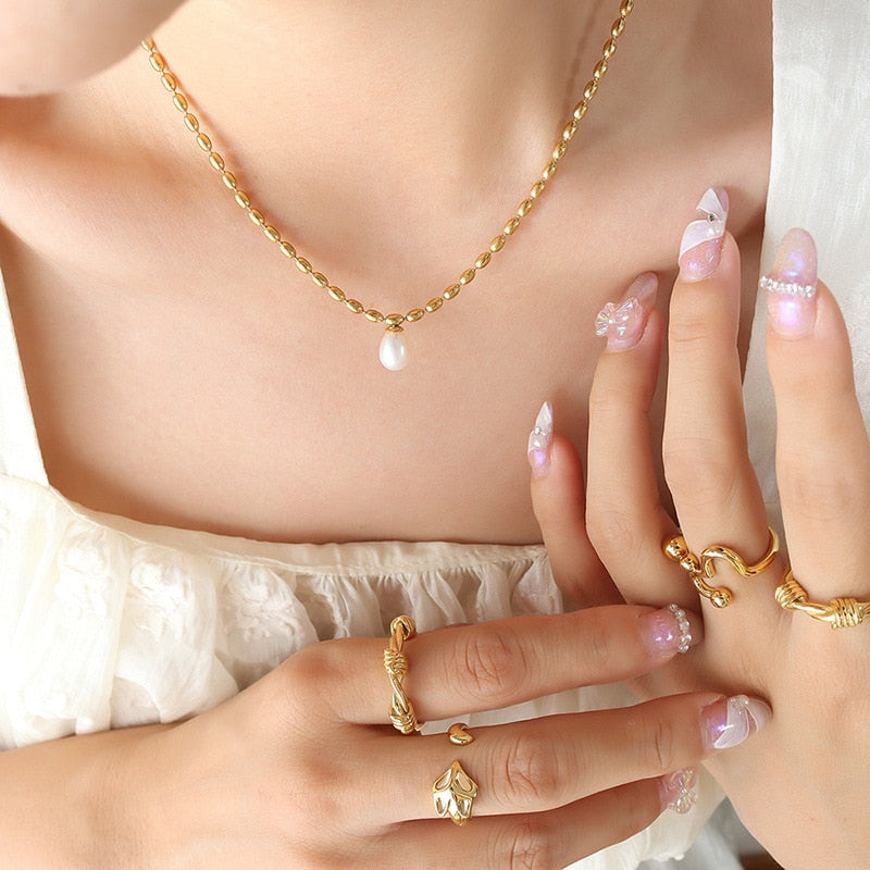 Rice Bead Gold Necklace