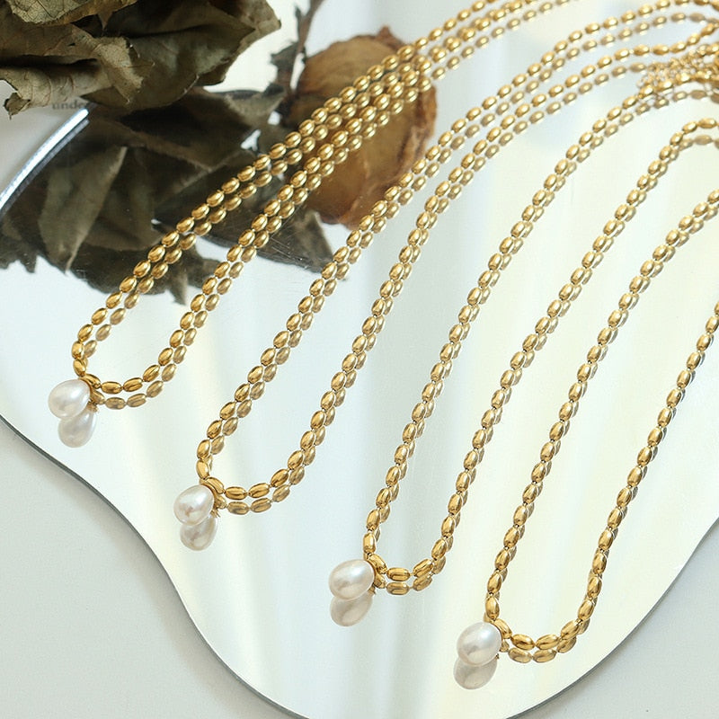 Rice Bead Gold Necklace